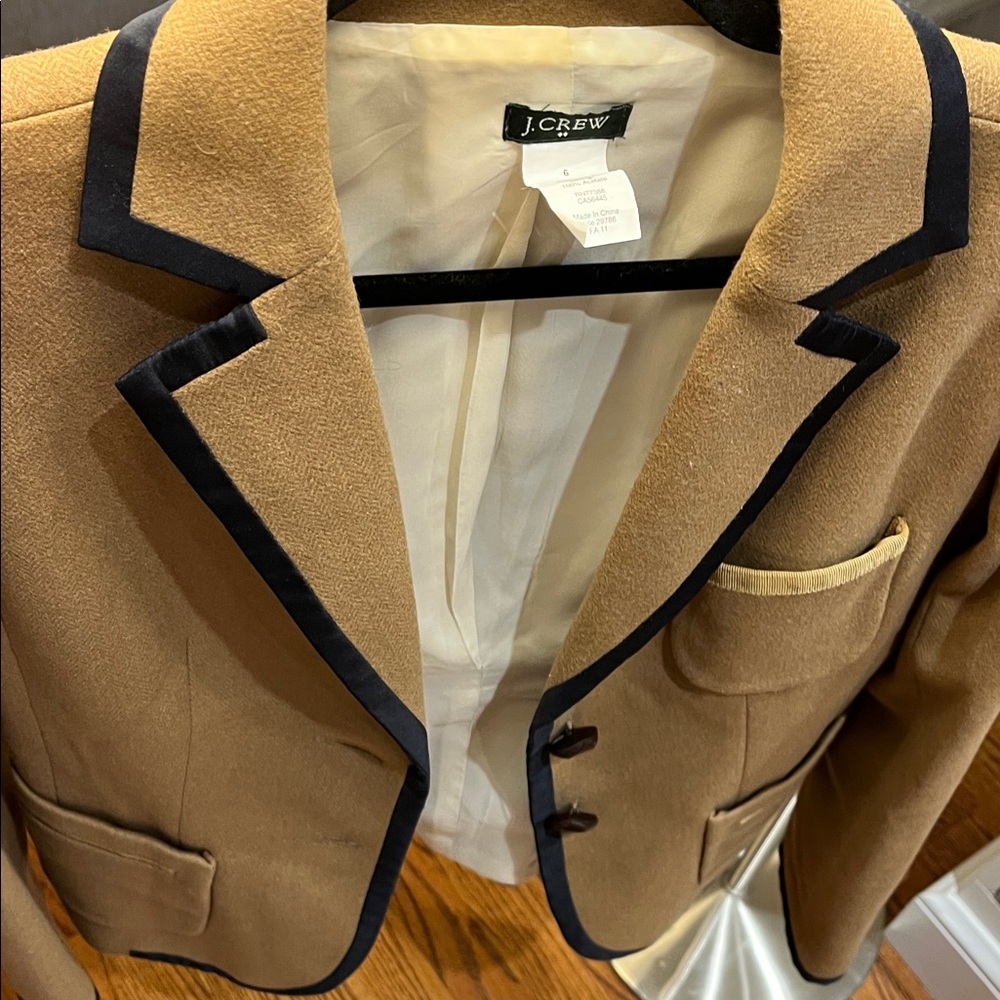 J. Crew Classic Tan Wool Blazer with Navy Trim